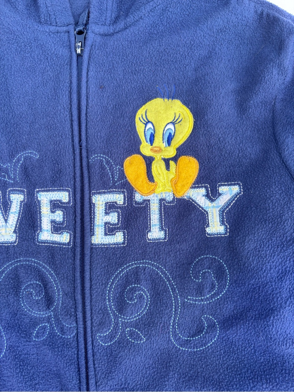 Warner Bros. Navy Blue Zip-Up Hoodie with Tweety Embroidery - Picture 2 of 4